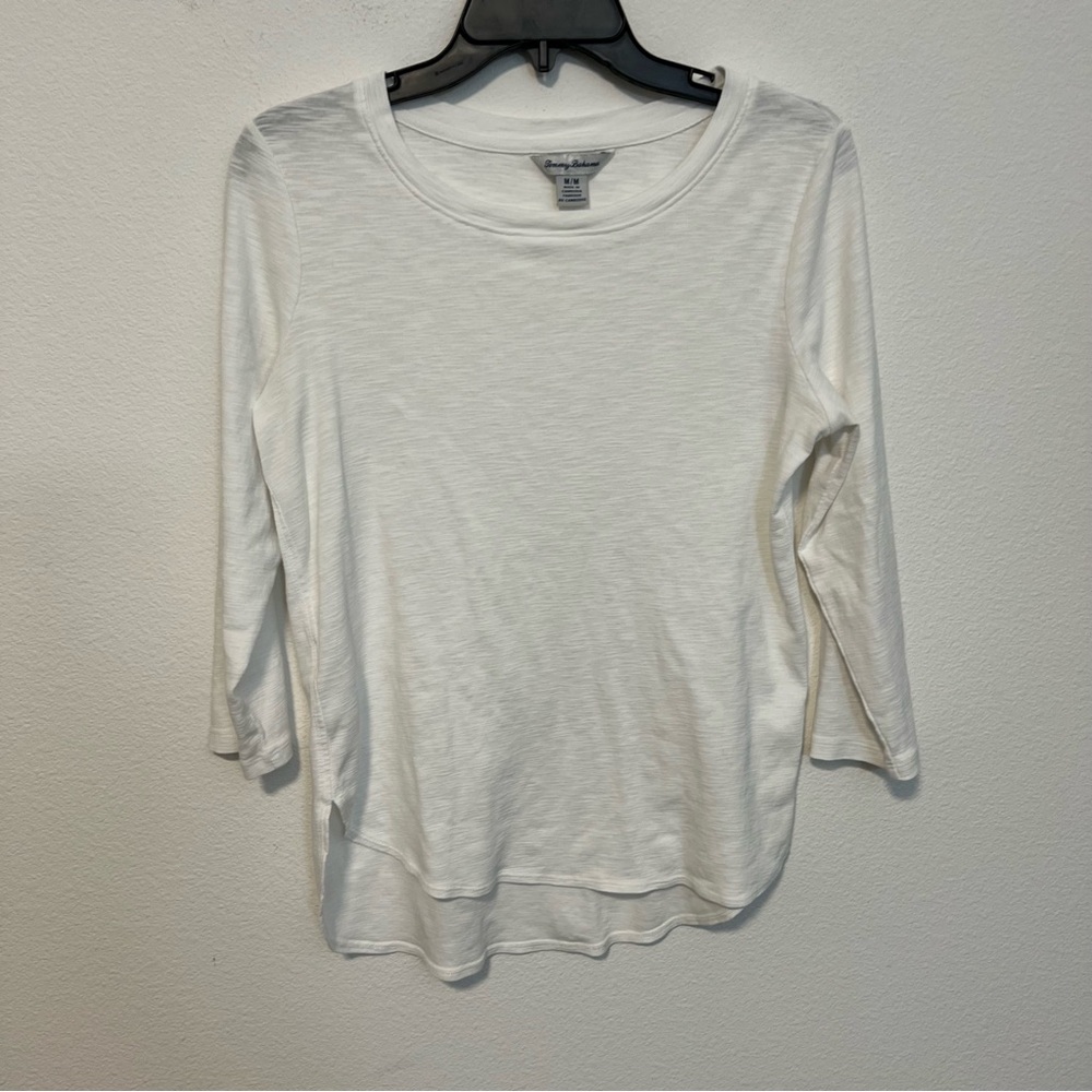 Tommy Bahama Quarter Length Sleeve White Slub Cotton Top Shirt Sz Med